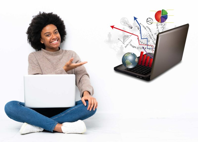 Unza online courses female student learning and writes something